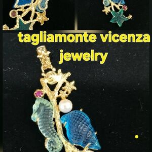 Tagliamonte Vicenza Gold and Blue Seahorse Earrings